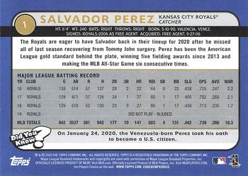 2020 Topps Big League #1 Salvador Perez Back
