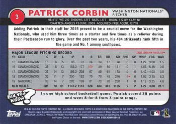 2020 Topps Big League #3 Patrick Corbin Back