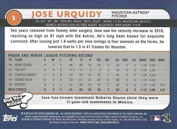 2020 Topps Big League #8 Jose Urquidy Back