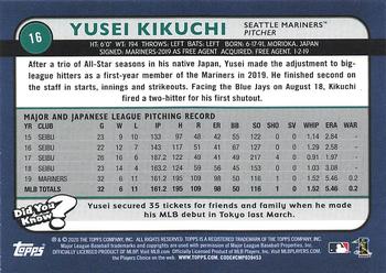 2020 Topps Big League #16 Yusei Kikuchi Back