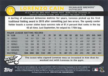 2020 Topps Big League #19 Lorenzo Cain Back