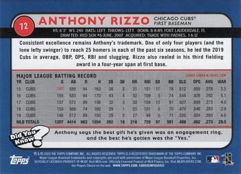 2020 Topps Big League #72 Anthony Rizzo Back
