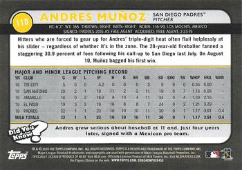 2020 Topps Big League #110 Andres Muñoz Back