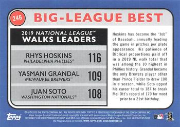 2020 Topps Big League #246 2019 National League Walks Leaders (Rhys Hoskins / Yasmani Grandal / Juan Soto) Back