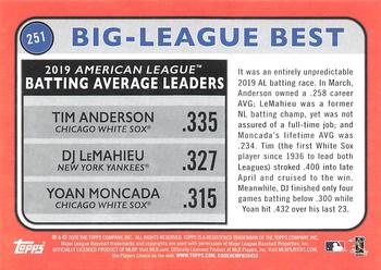 2020 Topps Big League #251 2019 American League Batting Average Leaders (Tim Anderson / DJ LeMahieu / Yoan Moncada) Back