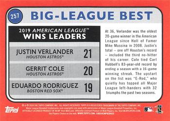 2020 Topps Big League #257 2019 American League Wins Leaders (Justin Verlander / Gerrit Cole / Eduardo Rodriguez) Back