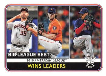 2020 Topps Big League #257 2019 American League Wins Leaders (Justin Verlander / Gerrit Cole / Eduardo Rodriguez) Front