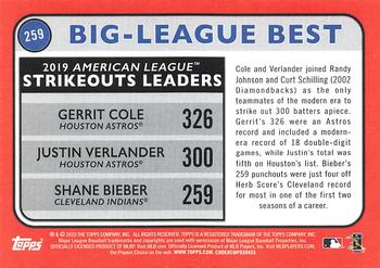 2020 Topps Big League #259 2019 American League Strikeouts Leaders (Gerrit Cole / Justin Verlander / Shane Bieber) Back
