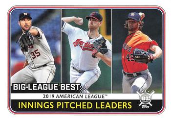 2020 Topps Big League #263 2019 American League Innings Pitched Leaders (Justin Verlander / Shane Bieber / Gerrit Cole) Front
