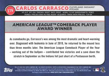 2020 Topps Big League #276 Carlos Carrasco Back