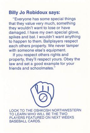 1987 Milwaukee Brewers Police - Oshkosh Police Department and The Oshkosh Noon Kiwanis #NNO Billy Jo Robidoux Back