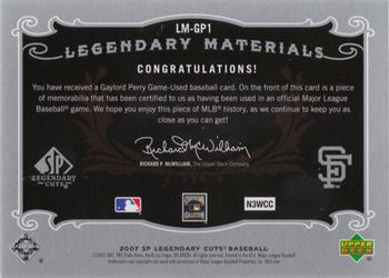 2007 SP Legendary Cuts - Legendary Materials Dual #LM-GP1 Gaylord Perry Back
