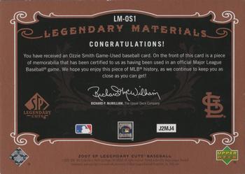 2007 SP Legendary Cuts - Legendary Materials Triple #LM-OS1 Ozzie Smith Back