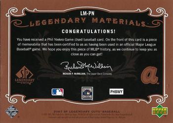 2007 SP Legendary Cuts - Legendary Materials Triple #LM-PN Phil Niekro Back