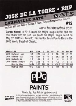 2015 Choice Louisville Bats #12 Jose De La Torre Back