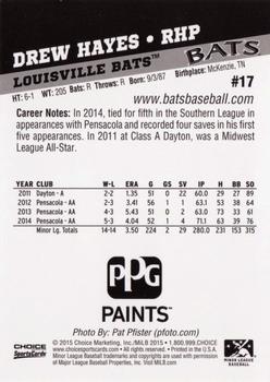 2015 Choice Louisville Bats #17 Drew Hayes Back