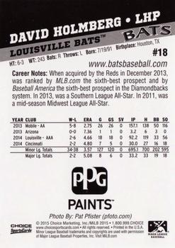 2015 Choice Louisville Bats #18 David Holmberg Back