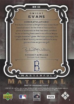 2007 SP Legendary Cuts - Masterful Materials #MM-DE Dwight Evans Back