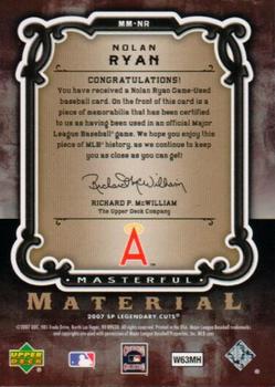 2007 SP Legendary Cuts - Masterful Materials #MM-NR Nolan Ryan Back