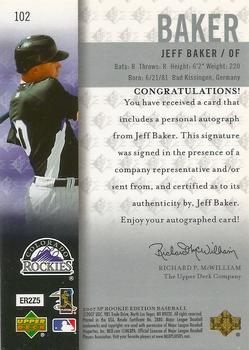 2007 SP Rookie Edition - Autographs #102 Jeff Baker Back