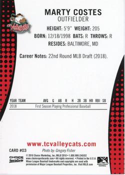 2018 Choice Tri-City ValleyCats #3 Marty Costes Back