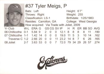 2009 Sioux City Explorers #NNO Tyler Meigs Back