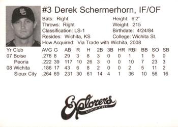 2009 Sioux City Explorers #NNO Derek Schermerhorn Back