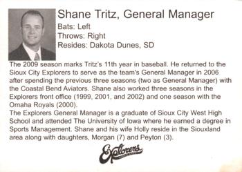 2009 Sioux City Explorers #NNO Shane Tritz Back