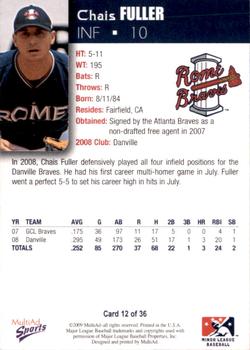 2009 MultiAd Rome Braves #12 Chais Fuller Back