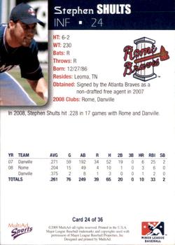 2009 MultiAd Rome Braves #24 Stephen Shults Back