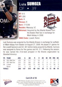 2009 MultiAd Rome Braves #29 Luis Sumoza Back