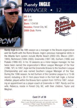 2009 MultiAd Rome Braves #31 Randy Ingle Back