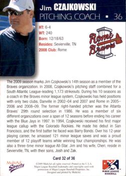 2009 MultiAd Rome Braves #32 Jim Czajkowski Back