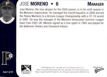 2009 MultiAd Pulaski Mariners #1 Jose Moreno Back
