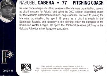 2009 MultiAd Pulaski Mariners #2 Nasusel Cabrera Back