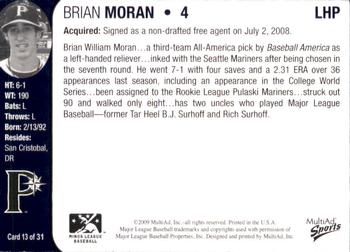 2009 MultiAd Pulaski Mariners #13 Brian Moran Back