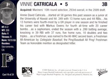2009 MultiAd Pulaski Mariners #19 Vinnie Catricala Back