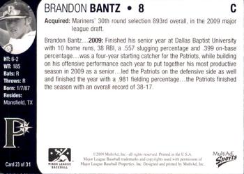 2009 MultiAd Pulaski Mariners #23 Brandon Bantz Back
