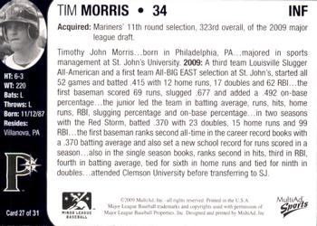 2009 MultiAd Pulaski Mariners #27 Tim Morris Back