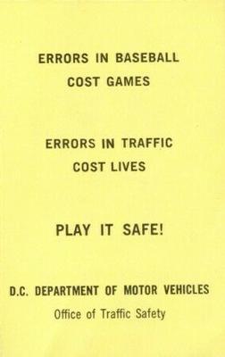 1970 Washington Senators Traffic Safety #NNO Eddie Brinkman Back