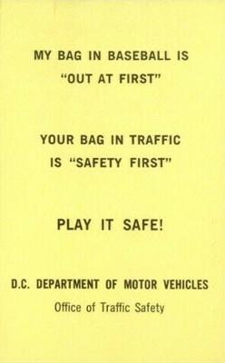 1970 Washington Senators Traffic Safety #NNO Mike Epstein Back