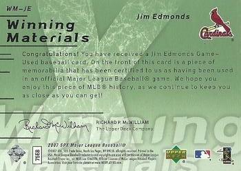 2007 SPx - Winning Materials Green #WM-JE Jim Edmonds Back