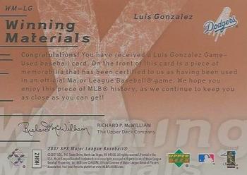 2007 SPx - Winning Materials Bronze #WM-LG Luis Gonzalez Back