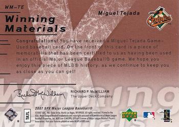 2007 SPx - Winning Materials Bronze #WM-TE Miguel Tejada Back