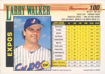 1993 Bowman #100 Larry Walker Back
