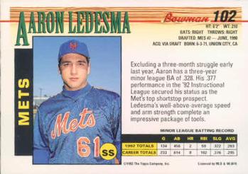 1993 Bowman #102 Aaron Ledesma Back