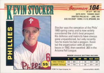 1993 Bowman #104 Kevin Stocker Back