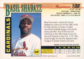 1993 Bowman #108 Basil Shabazz Back