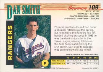 1993 Bowman #109 Dan Smith Back