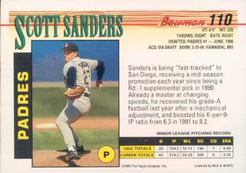 1993 Bowman #110 Scott Sanders Back